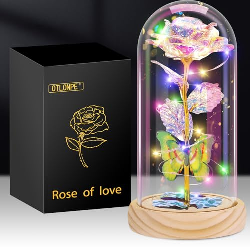 Otlonpe Muttertagsgeschenke für Mama, Ewige Rose Personalisiert Frauen, Blumen Valentinstag Weihnachten Geburtstagsgeschenk für Frauen Mama Freundin Oma (Goldfarben -Holzmaserung)