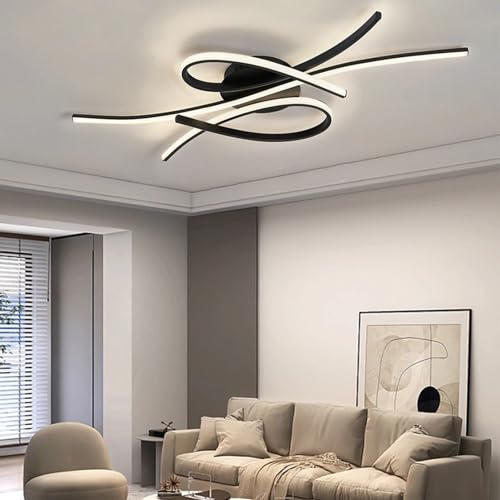 Lxysy Modern Deckenlampe Wohnzimmerlampe led Deckenlampe dimmbar Mit Fernbedienung Schlafgemachlampe Kreative pendelleuchte Schlafzimmer, Arbeitszimmer, Büro, deckenlampe schwarz