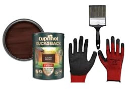 FAB INT PRODUCTS Cuprinol Ducksback 5 Year Waterproof for Sheds and Fences, 5L, Include Glove L, 4Brush, (Autumn Brown)
