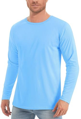 SHEKINI Rashguard män UV-skydd skjorta män snabbtorkande lätt ventilerande solskydd för utomhus surfing simning löpning solskydd långärmad skjorta, Ljusblå, M