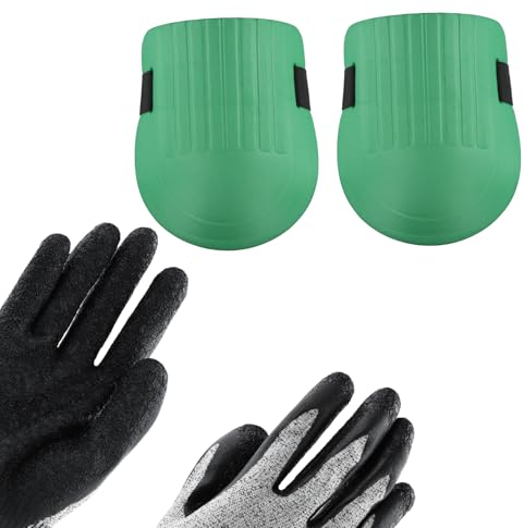 Joyan 1 Paar Knieschoner und Schnittfeste Handschuhe, Knieschutz, Profi PU Knieschoner zum Arbeiten, Knieschoner Gartenarbeit, Geeignet für Gartenarbeit, Bau, Mechanik
