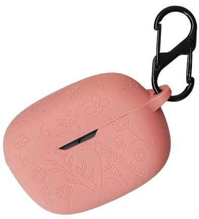 kwmobile Silikon Case für JBL Wave Beam/Beam 2 / Wave 200TWS Hülle - Kopfhörer Schutzhülle mit Karabiner - Geprägtes Muster Dark Rose