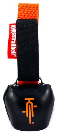 swisstrailbell® Mexico Edition Deep Black: OrangeBike, orangenes Band, Fahrradklingel, Trailbell, Signalglocke