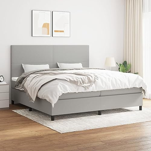 OHOOWOO Boxspringbett mit Matratze Hellgrau 200x200 cm Stoff,Komfortables Boxspringbett für erholsame Nächte und angenehmen Schlaf