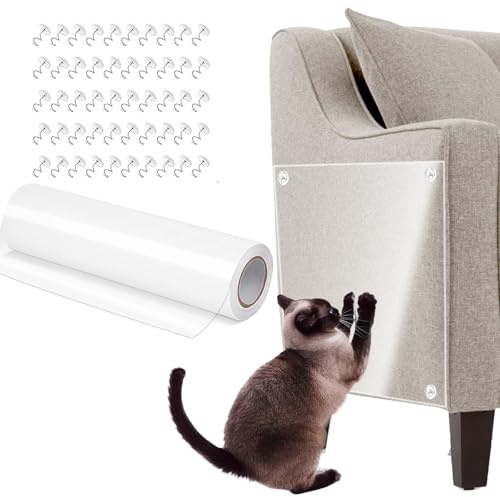 Cinta Anti Arañazos para Gatos, Protector de Sofá y Muebles Transparente, Autoadhesivo y Removible, Protección contra Arañazos de Gatos y Perros, Fácil Instalación, Sin Residuos, Rollo de PVC Duradero