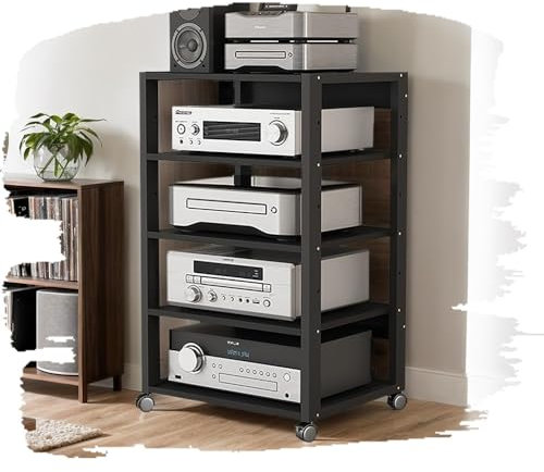 3/4/5-vånings HiFi-ställ Ljudställ AV-mediaställ Stereokomponentförvaringsskåp, Heavy Duty Audio-Video Mediaställ, trähylla (5-vånings-50x40x90cm)