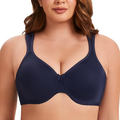 MELENECA Women's Plus Size Full Coverage Underwire Seamless Non Padded Minimizer Bra Navy Blue 36D