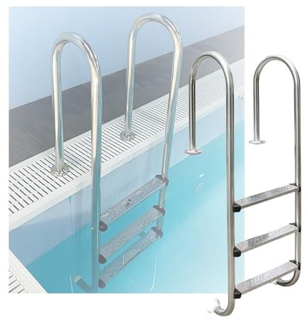 Swimming Pool Ladder,3 Steps Pool Pedal Step,Stainless Steel Swimming Pool Step, for Indoor Pool Outdoor Pool Water Park(Drilling,3-Steps1.0mm)