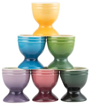 UNICASA Huevera de porcelana, multicolor, para cualquier mesa de desayuno, huevos duros y blandos, soporte para huevos, desayuno, brunch