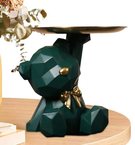 Escultura de decoración del oso: estatua de resina caprichosa con tazón de plato, linda bandeja de animales | Pedestal soporte para la decoración de la sala de estar, organizador de estilo nórdico par