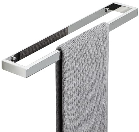 SAYAYO 40CM Porte Serviette sans Perçage Salle de Bain, Support Serviette Mural en Acier Inoxydable pour Cuisine Lavabo Toilette, Montage à Vis/Adhésif, Chrome Poli, EGJF040-C