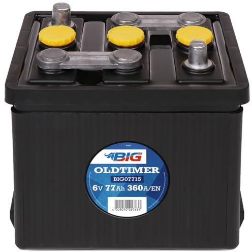 BIG Oldtimer Batterie 6V 66Ah 360A EN - Typ 06617 | Klassische 6 Volt Starterbatterie für Oldtimer - Gefüllt und geladen - Schwarzes Hartgummi-Gehäuse