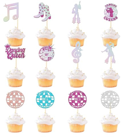 Wasise Dancing Queen Cake Topper - 28PCS Dancing Queen, Disco Ball Cake Decoration, Cupcake Decorations, Disco Ball Cakes Topper, Glitter Cakes Decorations, Discos Theme Party Decoration