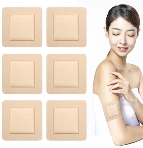 Solivive 6 PCS Silicone Foam Dressing 10cm x 10cm Foams Dressing for Wounds with Border Adhesive Waterproof Central Ultra Absorbent-Foam, Silicone Wound Dressing Silicones Wound Bandage