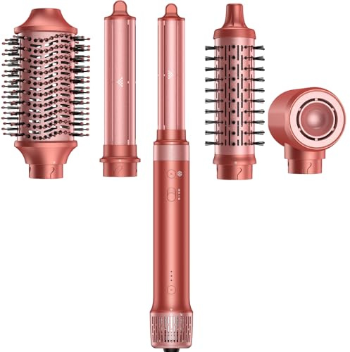 HITTIONA 5 in 1 Airstyler & Hairstyler, High Speed Ionen Föhn Mit Frizz-Free Volumenbürste, Zum Styling, Volumisieren, Locken und Glätten mit Reisetasche für Besondere Anlässe, Reisen