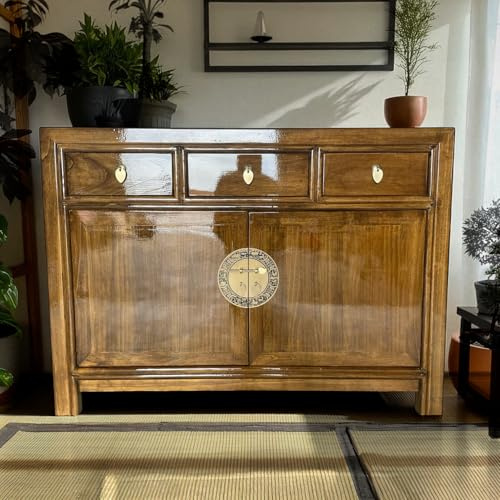 OPIUM OUTLET Chinesische Kommode Asia Sideboard orientalischer Schrank asiatische Vintage Möbel Anrichte Hochzeitsschrank komplett montiert kastanien-braun
