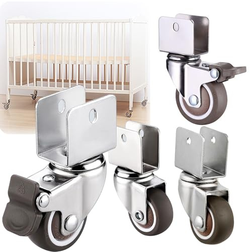 Juego de 4 Ruedas Giratoria para Muebles en Forma de U,Ruedas Pivotantes De Silencio para Carritos/Cunas/Soportes para Flores,con 2 Frenos (20mm)