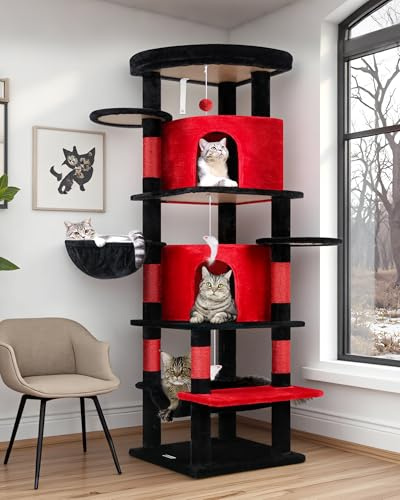 Globlazer C66 Kratzbaum Ecke 2 Höhle Hängematte Plattform für 2/3/4 Katzen | Eckkratzbaum Sehr Stabil mit Mehrere Loungebereich Platz Sparen Leichter Aufbau Katzenbaum für Große Katzen Senioren Kätzchen