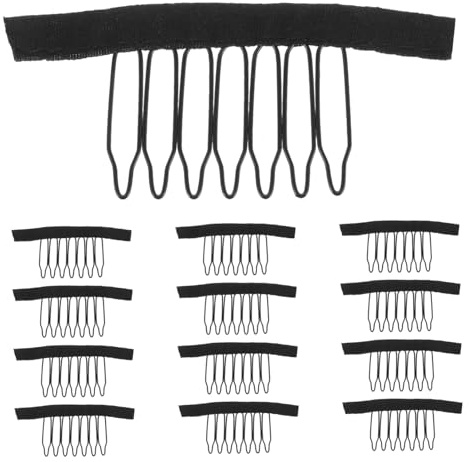 FRCOLOR Schwarze Perückenclips für Haarverlängerungen Sicherer Halt 24 mit 7 Zähnen aus Edelstahl und Polyester und Tägliches Styling von Frauen
