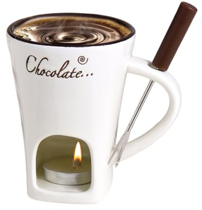 Dranng Keramik Schokofondue Tasse Set Mit Mit Gabel, 200ml Becher Zum Schmelzen Von Schokolade, Fondue Tasse Mit Gabel Und Teelicht, Geeignet Für Käse Schokolade Butter Und Karamell