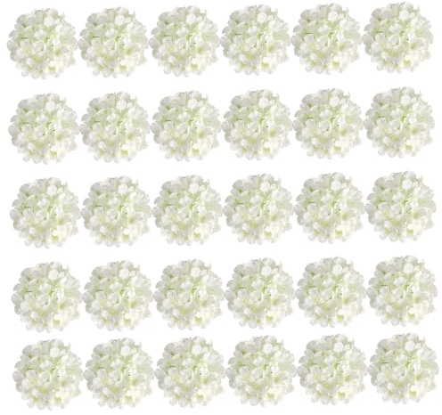 Ngbbby 30 pièces d'hortensia Fleurs artificielles Hortensia en Soie avec Tige Fleurs artificielles Blanches réalistes pour la décoration de Mariage à la Maison, Blanc