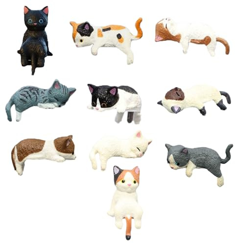 XoeLLe 10 Stück Katzenfigur, Tiere Figuren Mini Tiere Auto Deko | Innenraum Harzmaterial Car Accessories Interior für Zuhause Landschaftsdekorationen Partygeschenke Geburtstag Feiertage