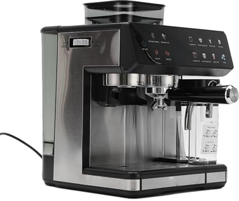 RkgSinuo Cafetera para Latte, Cappuccino Y Espresso FríO con Molinillo De Granos Integrado, Espumador De Leche, FáCil De Usar, 20 Ajustes De Molienda