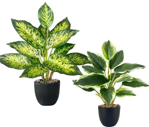 Confezione da 2 piante artificiali, piante verdi, 29 cm, incluso vaso di fiori, piante di plastica, adatte per scrivanie, uffici, soggiorni e arredamento per la casa