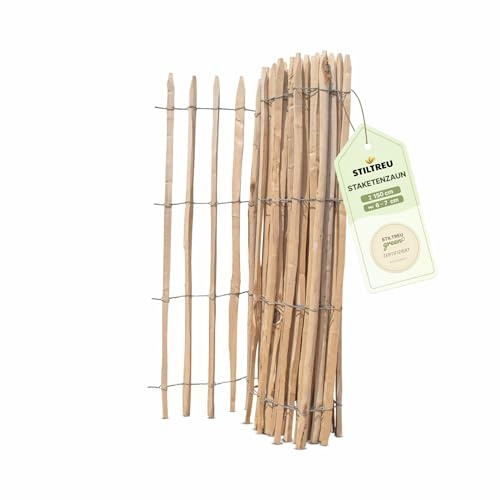 STILTREU Französischer Premium Staketenzaun Kastanie - Länge 5 Meter, Höhe 150 cm, Lattenabstand 6-7 cm