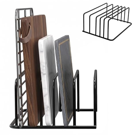 CZMTBO Schwarz Schneidebrett-Halter, Schneidebrett Ständer mit 5 Fächern Schneidebrett Halterung 2,7 cm and 1,3 cm breite Schlitze Bretthalter für Schneidbretthalter Topfdeckel Backbleche