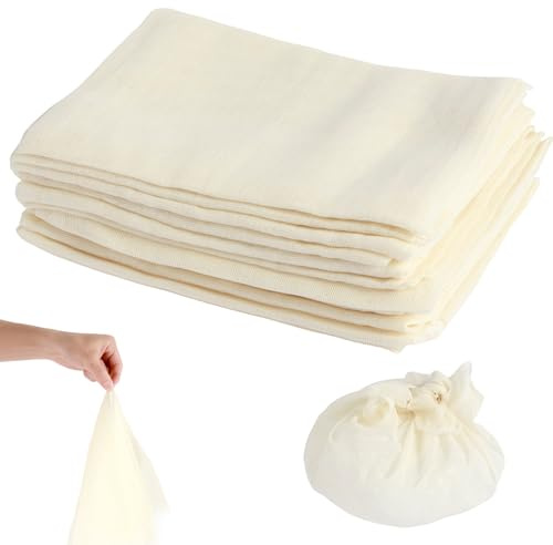 JUNFEIFLUX 12 Stück Passiertuch 50x50CM, Wiederverwendba | Käsetuch, Abseihtuch, Ungebleicht Cheesecloth für Herstellung von Käse, Saft, Joghurt, Tofu, Erdnussmilch.