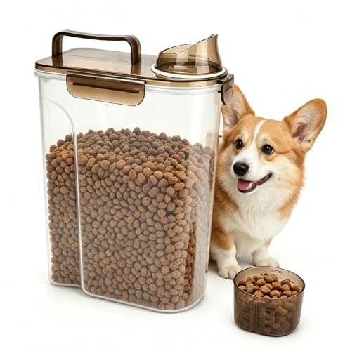 Rzspher Pet Food Storage Container, 5L Portable Dog Food Container with Lid | Sealed Against Moisture, Plastic Cereal Storage Containers with Pour Spout Food Dispenser for Dog Cat Bird Storage