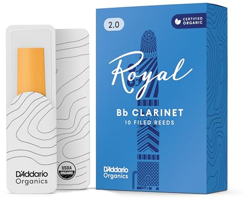 D'Addario Royal Organic Bb Klarinettenblätter Stärke 2.0, 10er-Pack | Royal Organic Bb Klarinettenblätter bieten eine starke Rückenstruktur, französischen Schnitt und gleichmäßige Ansprache.