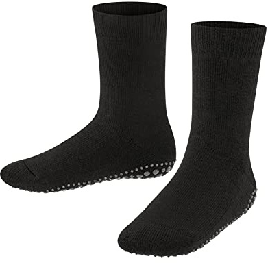 FALKE Catspads K Hp algodón lana puños en la suela 1 par, Calcetines para casa Unisex niños, Negro Black 3000, 31-34