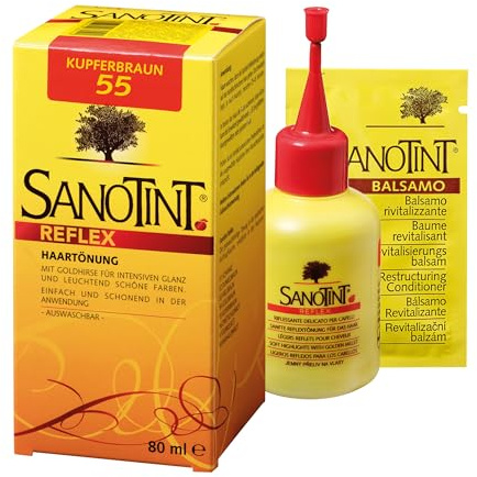 Sanotint Reflex Haartönung Nr. 55 Kupferbraun - Sanfte Tönung mit Goldhirse für intensiven Glanz und leuchtend schöne Farben, einfach und schonend in der Anwendung – vegan – 80 ml
