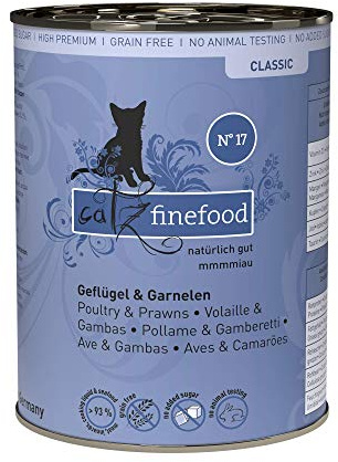 catz finefood N° 17 Geflügel & Garnele Feinkost Katzenfutter nass, verfeinert mit Karotte & Cranberry, 6 x 400g Dosen