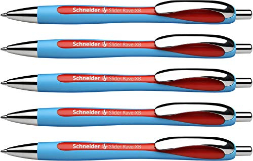 Schneider 132502 Slider Rave XB Kugelschreiber (Strichstärke: XB, Made in Germany) 5 Stück, Schreibfarbe: rot