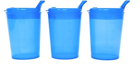 3 x Medi-Inn Adult Convalescent Drinking / Feeding Cup / Beaker with Lip Spout (250ml) Blue