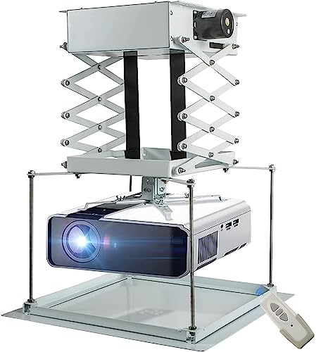 CGOLDENWALL 100CM Projecteur électrique Ascenseur Ciseaux Plafond Montage Projecteur Cintre Télécommande pour Cinéma Église Hall École Double Moteurs Charge Max 20kg