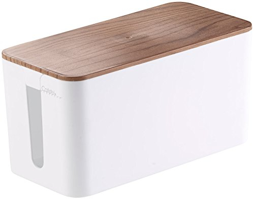 Callstel Kabelbox Steckdose: Kabelbox klein, 23 x 11,5 x 12 cm, Nussbaum-Holzoptik mit Gummifüßen (Stromkabel-Boxen, Kabelaufbewahrung Boxen, Verlängerungskabel)