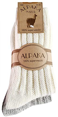 dunaro 2 par alpacka strumpor ullstrumpor särskilt gosiga, varma för kvinnor och män, 2 par | Vit-grå, 35-38 EU