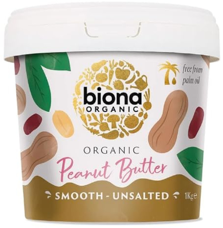 Biona Organic Smooth Peanut Butter 1KG - Unsalted & Palm Oil Free - Made with Freshly Roasted Organic Nuts - Source of Vegan Protein - Gluten & GMO Free