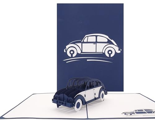 Pop Up Karte Auto“ in Blau - 3D Karte, Geschenk, Geldgeschenk zum Führerschein - mit 3D Modell Automobil