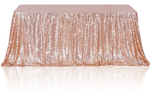Poise3EHome Rose Gold Sequin Tablecloth 60×102 Inch Rectangle Sparkly Fabric Table Cloth for Birthday Wedding Party Christmas Holiday Baby Shower Decoration