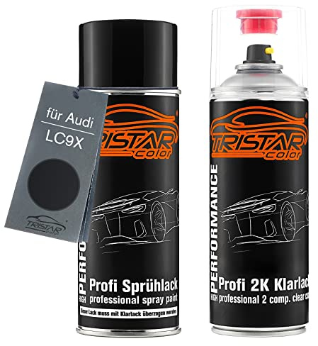TRISTARcolor Autolack 2K Spraydosen Set für Audi LC9X Deep Black Perl Basislack 2 Komponenten Klarlack Sprühdose