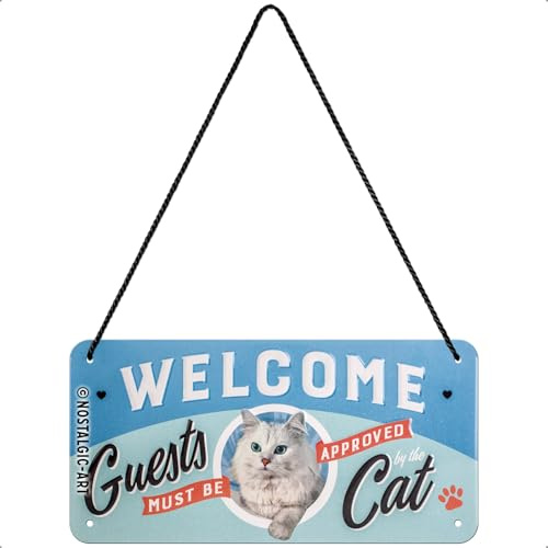 Nostalgic-Art Retro Hanging Sign Animal Club – Welcome Cat – Gift Idea for pet owners, Metal Plaque, Vintage design for decoration, 10 x 20 cm