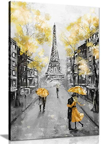 Kunstdruck auf Leinwand, Motiv Paris (18 x 12 cm), Gelb/Schwarz/Weiß