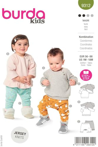 Burda Kids Schnittmuster #9312 Kinder Set Pullover und Hose Gr. 56-86 Nählevel 2 (leicht)