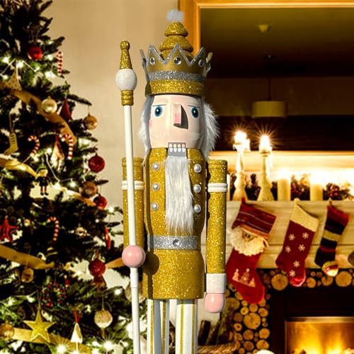 CDL 180 cm géant 6 Pieds Doré l'or Brille Neuf Décoration de Noël en Bois Casse-Noisette Roi K29