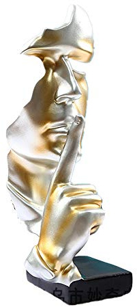 JMAHM Ornaments Silence is Goldfigur, Statue, Skulpturen, Kunstharz, übergroße Dekoration, Handwerk für Zuhause, Wohnzimmer (28 cm, Sandstein)